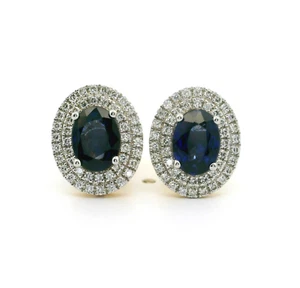 2CT Royal Blue Sapphire Diamond Earring 18K Yellow Gold Natural EF VVS - Picture 1 of 13