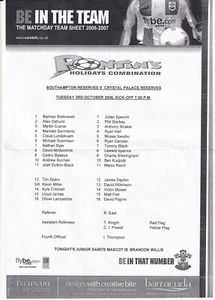 Southampton v Crystal Palace Reserves programme 3.10.2006 - Picture 1 of 1