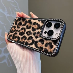 Funda de teléfono de lujo con estampado de leopardo brillante diamante para iPhone 16 15 Pro Max cubierta - Imagen 1 de 15