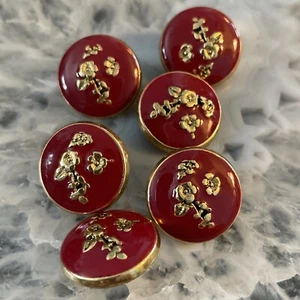 6 Quality Vintage Style enamel Red/ Gold Flower Buttons 18mm - Picture 1 of 3