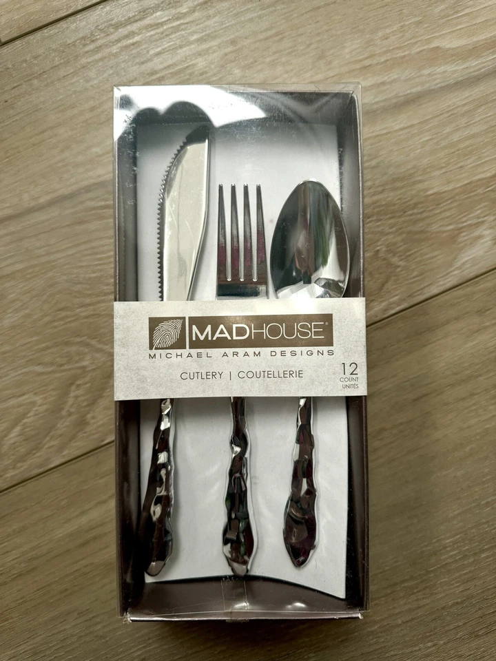 MADHOUSE Michael Aram Designs Cutlery Set Silver Rock Plastic Spoon Forks Knives - Image 1 of 1