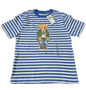 Ralph Lauren Polo Bear Striped Cotton Jersey Tee. Scottsdale Blue/White Medium - Picture 1 of 4