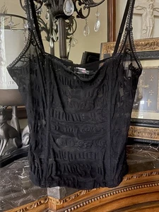 Vintage 1990er OCCHI VERDI LA PERLA SEXY DURCHSICHTIG SCHWARZ NETZ KORSETT TOP DESSOUS ITALIEN 36 - Bild 1 von 21