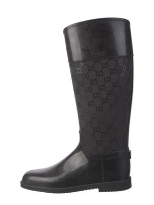 Used Authentic Gucci Rubber Guccissima Wellington Rain Boots Black Size 38 - Image 1 of 4