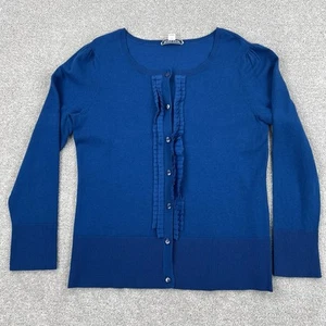 Pendleton maglione cardigan donna blu medio con bottoni 47% seta elasticizzato volant - Foto 1 di 21