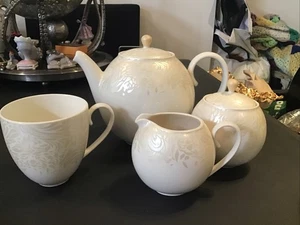 Monsoon Home Denby Lucille gold fine china ceramic teapot Milk Jug Sugar & Mug - Picture 1 of 13