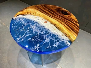 Ocean Epoxy Resin Coffee Table , Wooden Table, Side Furniture Decor , With Stand - Picture 1 of 13