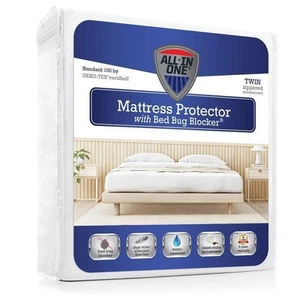 All-in-One Mattress Protector Bed Bug Blocker Waterproof Allergen Shield Twin US - Picture 1 of 6
