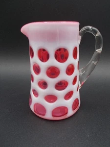 Vintage FENTON Opalescent Cranberry COIN DOT Pitcher Creamer 4” - Picture 1 of 3