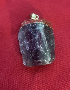 Purple, Green and White Stone Pendant, Electroformed Gold Plated Setting (18) - Picture 1 of 8