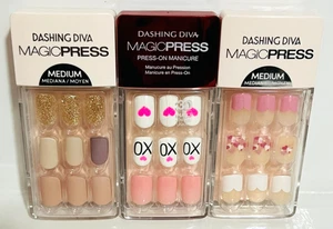 Nuevo Aplashing Diva Manicura Uñas Brillo Corazones Rosa 3 Juegos Sin Pegamento Magic PressOn - Imagen 1 de 1