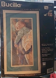 "Kit artesanal de punto de cruz contado para recién nacido Bucilla Sleeping 7"" x 16"" #41326" - Imagen 1 de 2