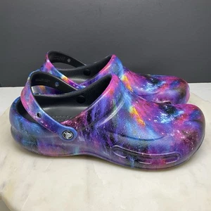 Crocs Bistro Graphic Work Clog Mens 11 Slip Resistant Shoes Black Galaxy Slip On - Picture 1 of 10