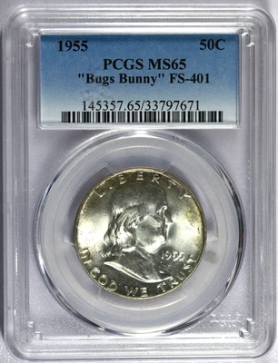 1955 PCGS MS65 Bugs Bunny FS-401 Franklin Half Dollar - Image 1 of 3