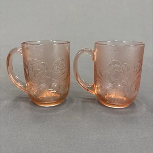 Arcoroc Rosa Pink Rosaline Glass Mugs 3 7/8" Set of 2 Frosted Floral Embossed - Picture 1 of 8