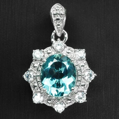 Colgantes clásicos de oro blanco de plata de ley 925 de 4,70 quilates de aguamarina azul marino Foto 1 de 4