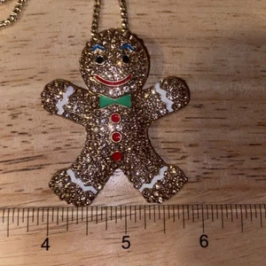 Betsey Johnson Crystal Gingerbread Man Necklace 🌞 - Picture 1 of 5
