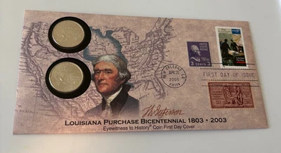 2003 Louisiana Purchase Bicentennial First Day Cover W/ State Quarters D & P - Image 1 of 2