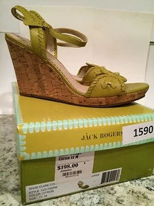 Jack Rogers Clare Wedge Sandals Heel Leather Platform Cork Citron 11 M New $198 - Picture 1 of 11
