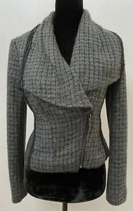 Chaqueta de moto asimétrica vintage Cache para mujer talla 10 negra tejida tweed metálico - Imagen 1 de 12
