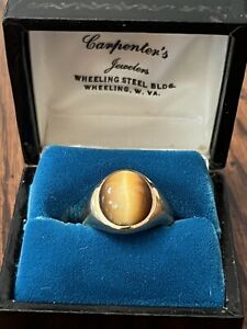Men's Vintage Genuine Tiger's Eye Gemstone Ring Gold Size 10   MAKE BEST OFFER!!