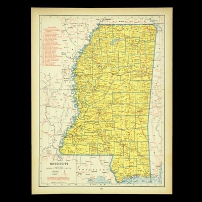 Arte de pared vintage de ferrocarril con mapa de Mississippi decoración de los años 40 Tupelo Hattiesburg Foto 1 de 4