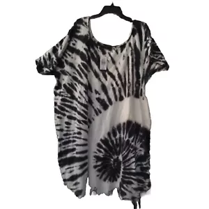 Torrid 4 T-Shirt Dress Blue Tie Dye Off Shoulder French Terry New With Tags 4XL - Picture 1 of 6