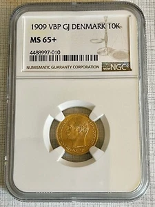 Denmark 1909 VBP GJ 10 Kroner Gold NGC MS65+ Sku# 6822 - Picture 1 of 2