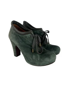 Chie Mihara Ankle Booties Womens 38.5 Green Olga Tie Suede Leather High Heel 4" - Picture 1 of 15