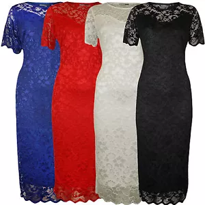 Ladies Plus Size Nauvelle Sweetheart Lace Lined Bodycon Floral Midi Dress - Picture 1 of 11