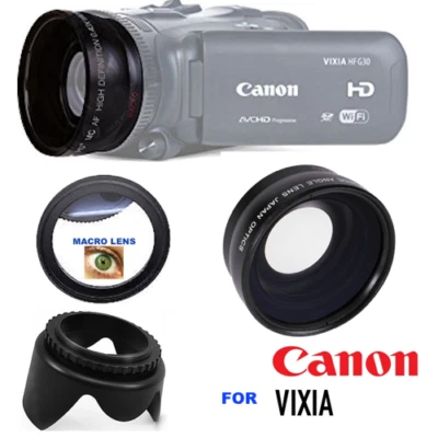  X43 4K 8K WIDE ANGLE LENS + MACRO HD LENS + LENS HOOD FOR CANON VIXIA HF R800 - Image 1 of 4
