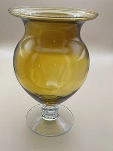 Large Amber Glass Vase Clear Fluted base Home Decor Table Centerpiece Art glass - Picture 1 of 5