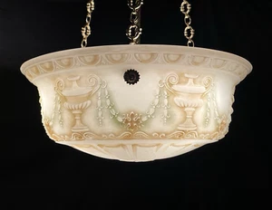 RESTORED Antique Vtg Art Deco Glass Bowl Chandelier Foyer Pendant Light 1910s 20 - Picture 1 of 24