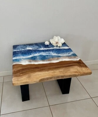 Mesa de madera epoxi River Ocean, mesa de resina, mesa epoxi, mesa cuadrada de resina Foto 1 de 4