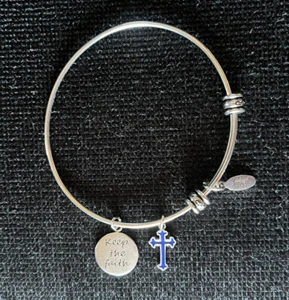 Hallmark Celebrate Life Bangle Bracelet Silver Tone Cross Charms Blue Enamel - Picture 1 of 1