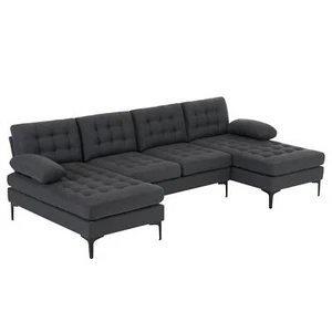 FCH U Shaped Sectional Sofa 110" Large Couch with Double Lounge Chaise Gray - Picture 1 of 9