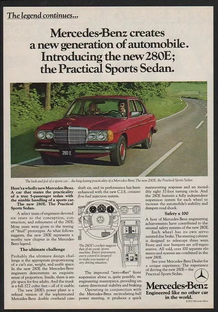 1977 Red MERCEDES - BENZ 280E Sports Sedan - Car -  VINTAGE AD - Image 1 of 1