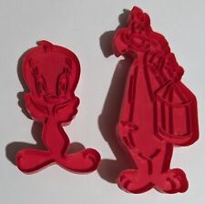 Vintage Tweety Bird & Sylvester Cat Red Plastic Cookie Cutters - Looney Tunes 