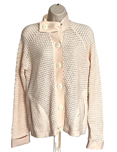 Suéter cárdigan tejido L GAP para mujer con bolsillos marfil/crema 100 % lana suave - Imagen 1 de 9