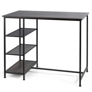 Bar Pub Table Industrial Counter Dining Table with Metal Frame & Shelves - Picture 1 of 6