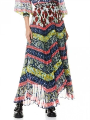 Alice + Olivia Katz Maxi Skirt Pleated Floral Stripe Print French Quarters 2 - Image 1 of 4