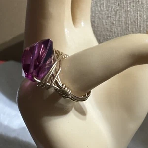 Gem Pop Ring - Gold & Fuschia Swarovski Crystal Wire Wrapped Ring - Picture 1 of 4