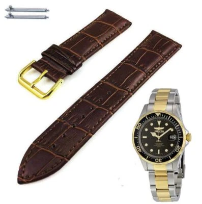 Correa de reloj de repuesto de cuero de cocodrilo marrón para Invicta Pro Diver 38 mm #1081 Foto 1 de 4