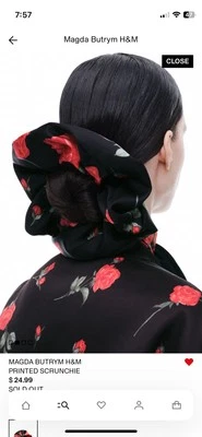 Magda Butrym H&M IMPRESIÓN SCRUNCHIE ROSAS NEGRAS ESTAMPADO NUEVO CON ETIQUETAS Foto 1 de 4