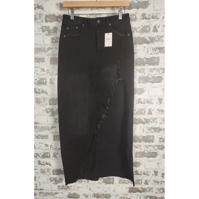 Maxi Falda Denim Forever 21 Talla 28 Negra Envejecida Línea A Larga abertura a Lápiz Foto 1 de 4