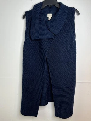 Chicos Wms Cable Tejido Sin Mangas Suéter Frente Abierto Cárdigan Azul Marino Talla 0 S Foto 1 de 4