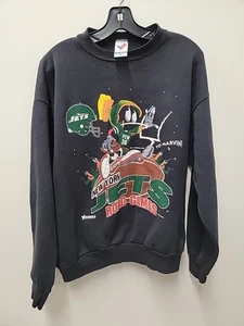 Vintage New York Jets  Men’s Size L Black Marvin the Martian Artex Sweatshirt - Picture 1 of 9