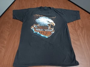 Rare Vintage 1987 Harley Davidson 3d Emblem Eagle Biker L Shirt - Picture 1 of 9