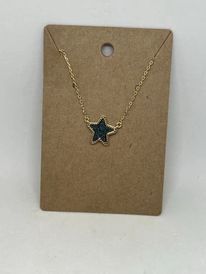 New Star Druzy Dark Blue Pendant Gold Necklace Drusy 16”-18” Jewelry Gift - Image 1 of 4