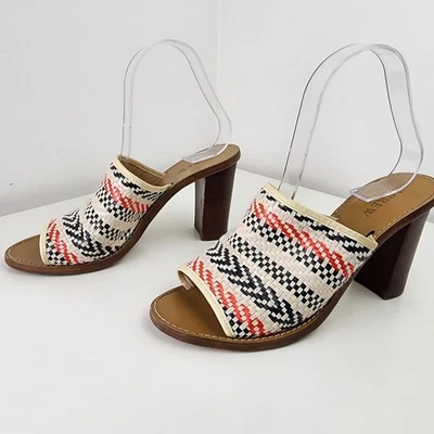 J.Crew Women Sandal Size 8 Leather Woven Block Heel Multicolor Shoe Slides - Изображение 1 из 4